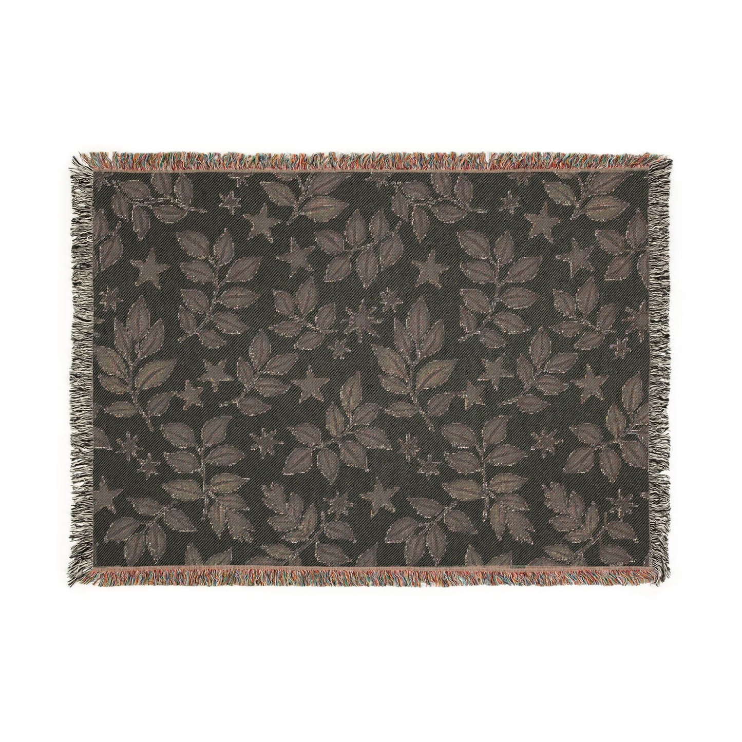 Botanical Star Woven Blanket — Reversible Leaf & Star Pattern Throw