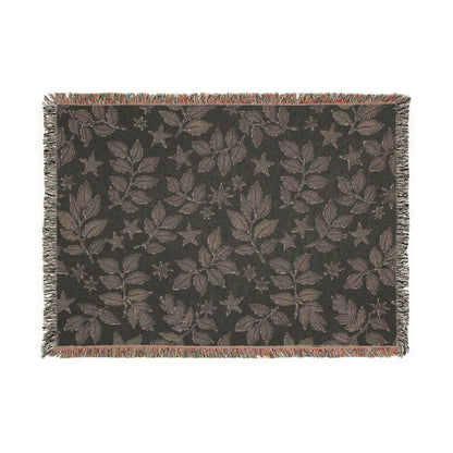 Botanical Star Woven Blanket — Reversible Leaf & Star Pattern Throw