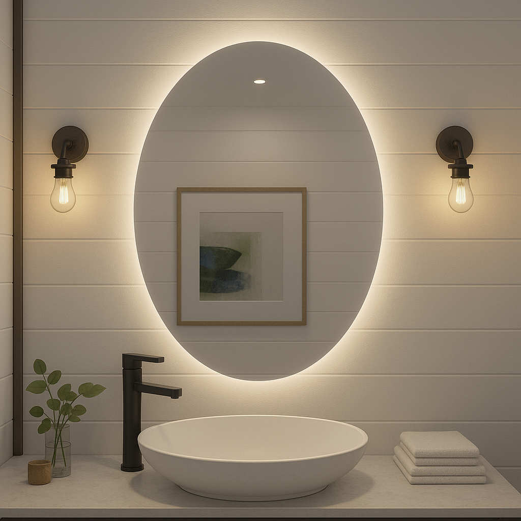 Noir Éclipse Oval LED Bathroom Mirror — Back-Lit, Dimmable, Anti-Fog & Brightness Memory (3000K/4000K/5000K) | 24"×32" or 30"×36" | CE & ETL Certified