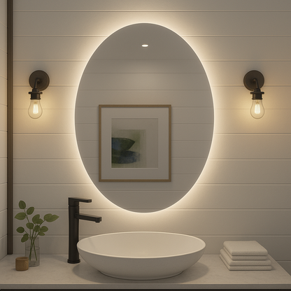 Noir Éclipse Oval LED Bathroom Mirror — Back-Lit, Dimmable, Anti-Fog & Brightness Memory (3000K/4000K/5000K) | 24"×32" or 30"×36" | CE & ETL Certified