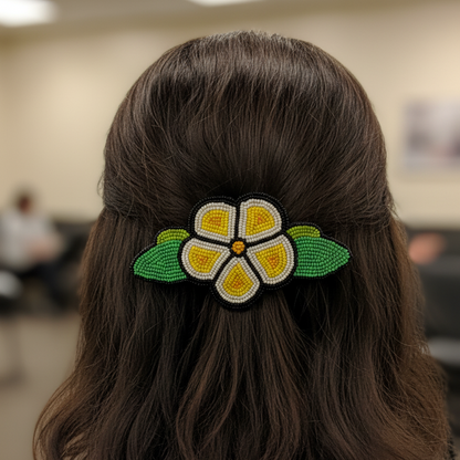 Yellow and Black Beaded Flower Barrette
