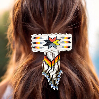 Rectangular Fringed Barrette - White