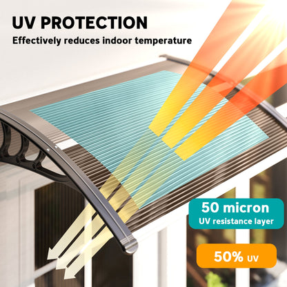 Window Awning Door Canopy, Polycarbonate Cover Patio Awnings, 30" x 50", Brown