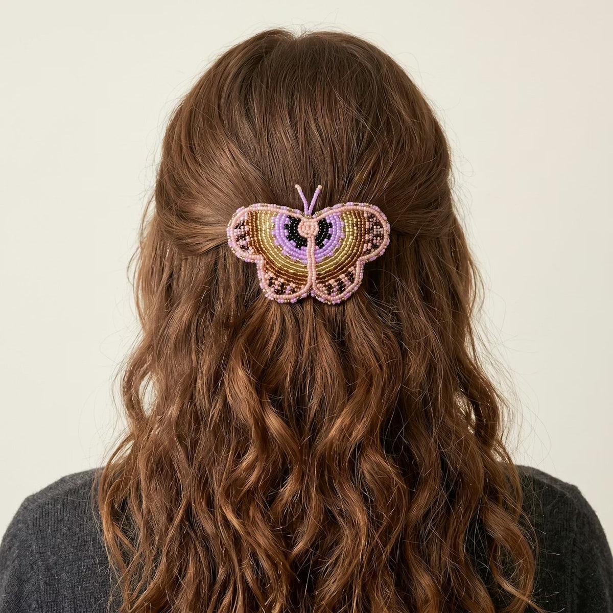 Pink Butterfly Beaded Barrette