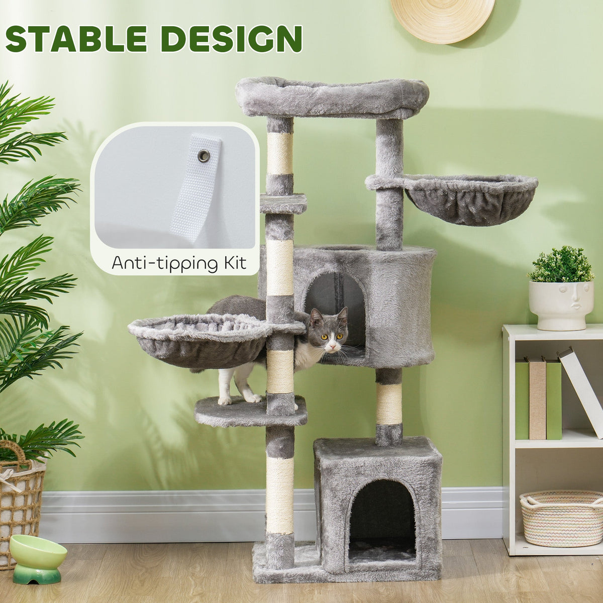 52.5" Cat Tree Tower with Scratching Posts, Cat Condos, Bed, Platforms, Hammocks, for Indoor Cats, Dark Grey