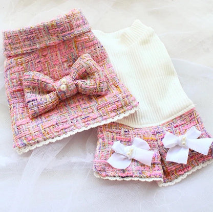 Baby Doll Tweed Dog Dress Set | Formal Skirt and Top Outfit