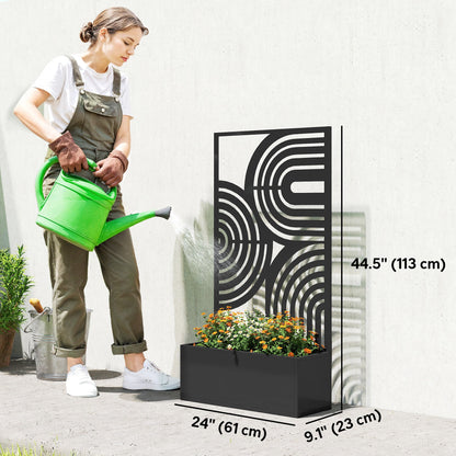Metal Planter Box with Trellis, 44.5" Raised Garden Bed with Trellis Privacy Screen for Climbing Plants
