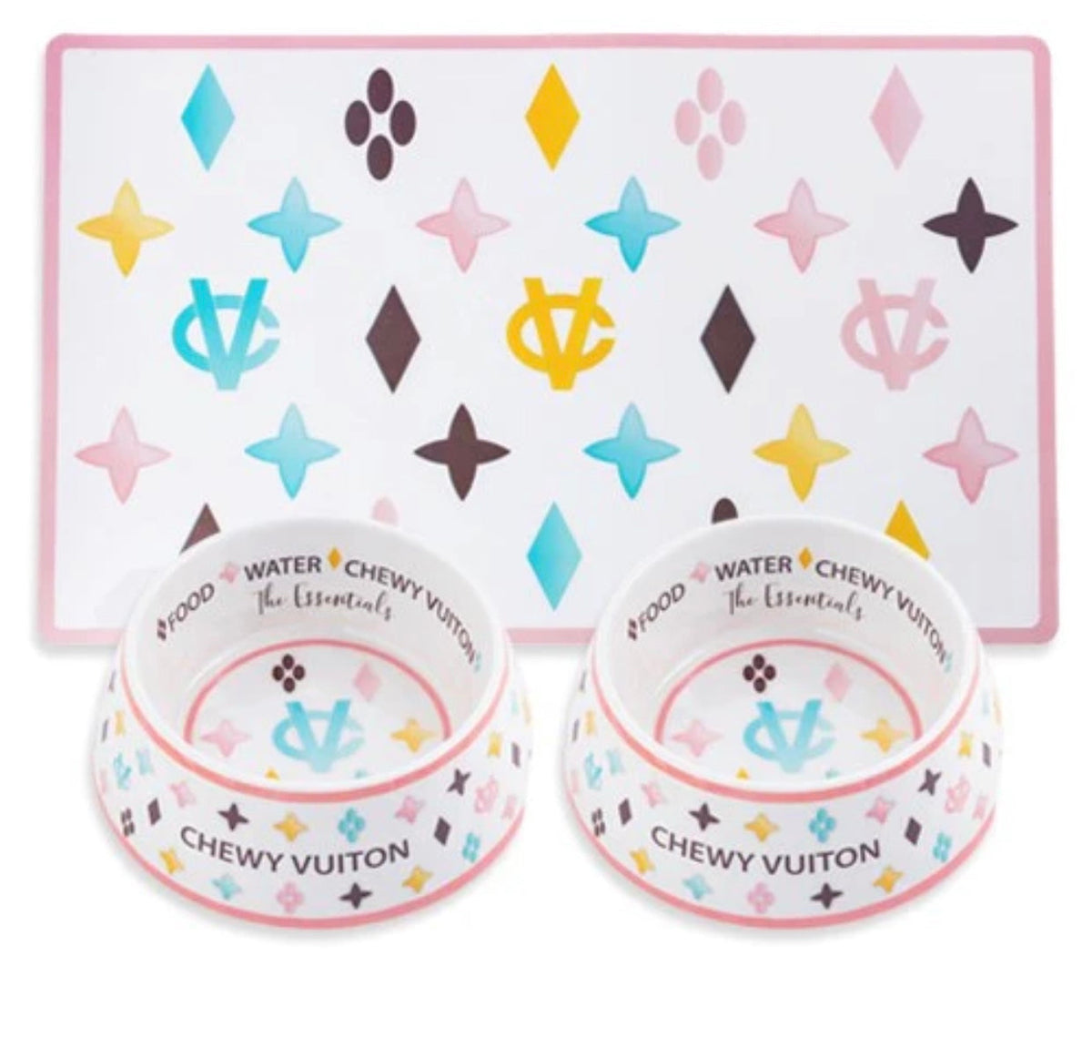 Chewy Vuiton Food and Water Bowl Set – Dog Feeding Set