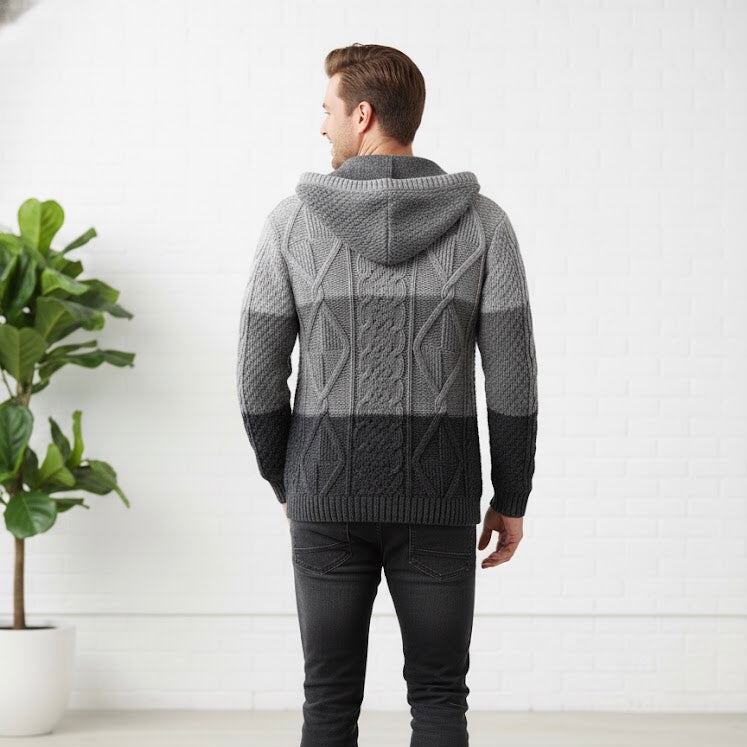 Grey and Black Cayambe Alpaca Cable Knit Sweater