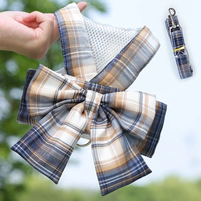 Luxury Plaid Dog Harness and Leash Set | Dog Walking Outfit