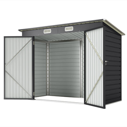 8 x 4FT Galvanized Garden Storage Shed, Metal Outdoor Shed with Double Doors and 2 Vents, Oak