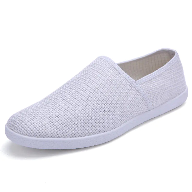 Breathable Casual Men's White Canvas Slip-On Loafers