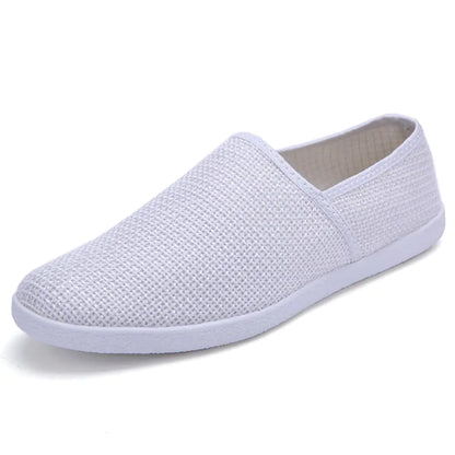 Breathable Casual Men's White Canvas Slip-On Loafers