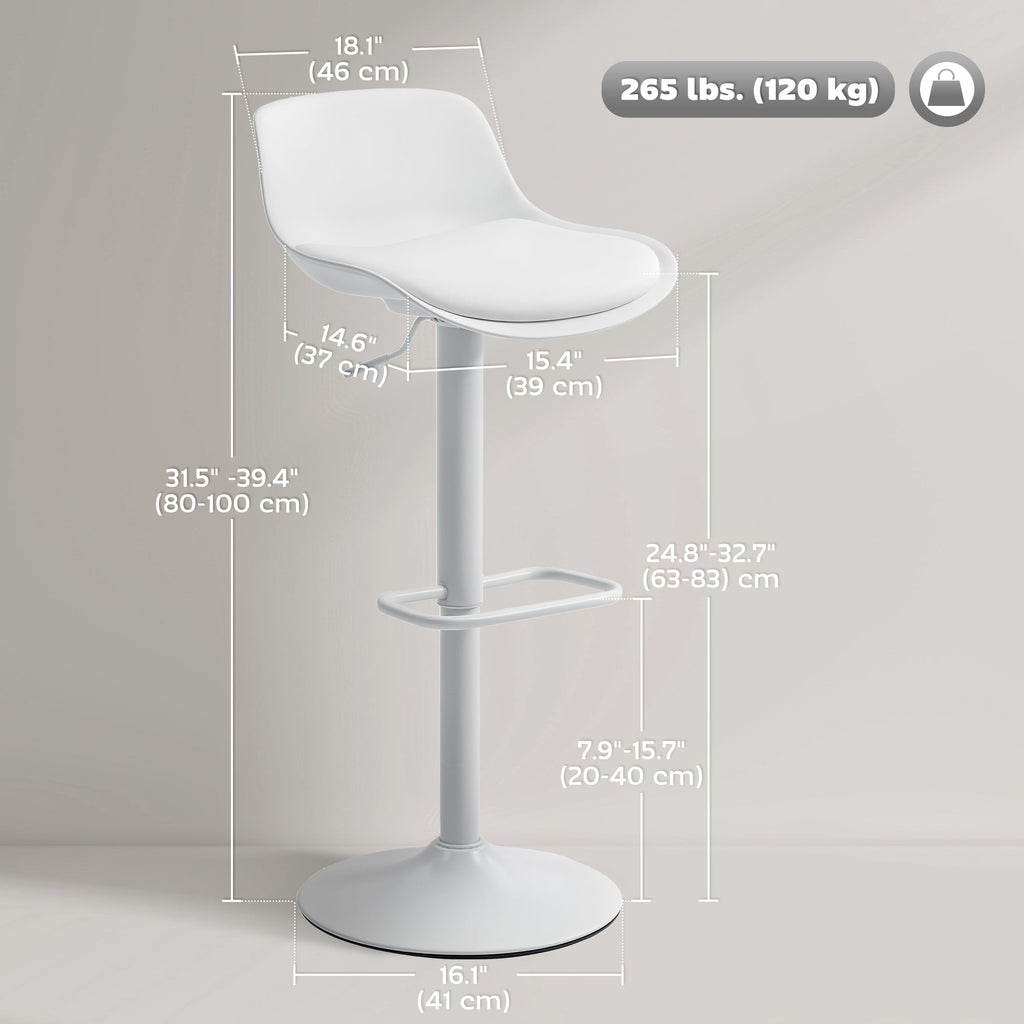 Zee Counter Height/Bar Stools Set of 2 with Adjustable Height and Swivel Seat-White