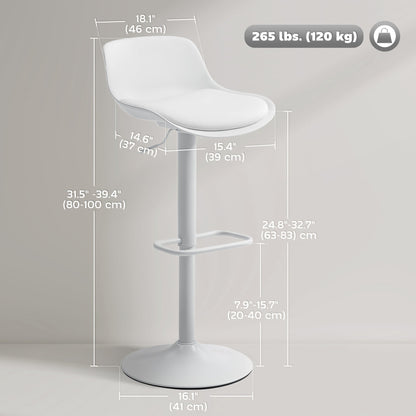 Zee Counter Height/Bar Stools Set of 2 with Adjustable Height and Swivel Seat-White