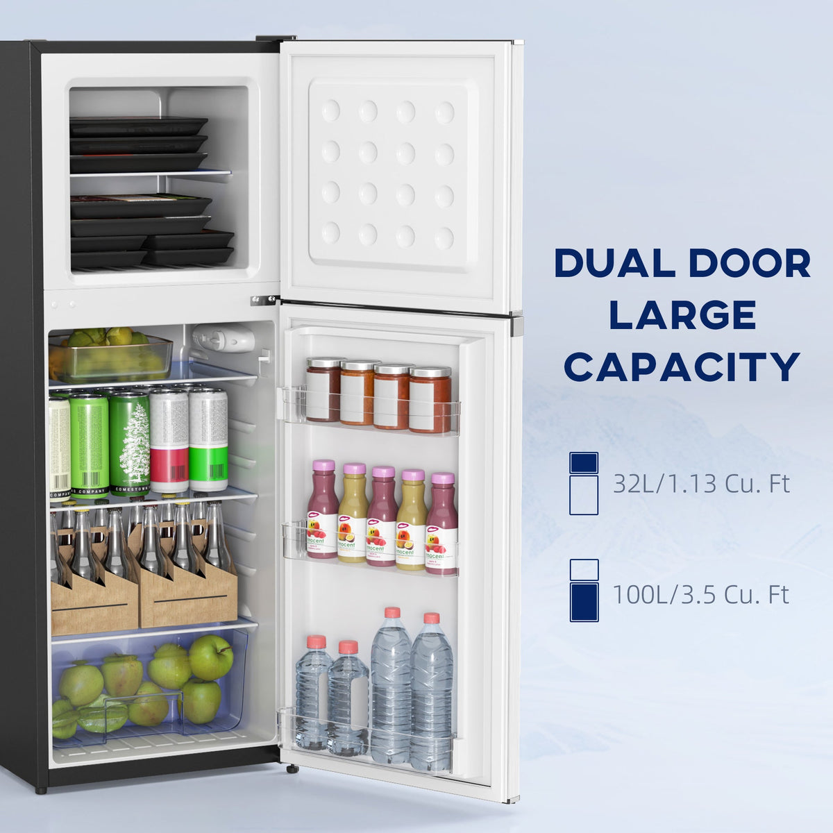 Double Door Mini Fridge with Freezer, 4.6 Cu.Ft Small Refrigerator with Thermostat, Shelves, Reversible Door, Black