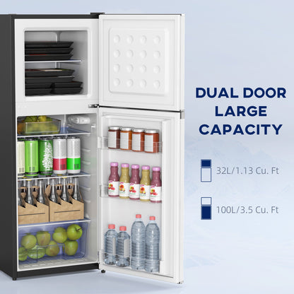 Double Door Mini Fridge with Freezer, 4.6 Cu.Ft Small Refrigerator with Thermostat, Shelves, Reversible Door, Black