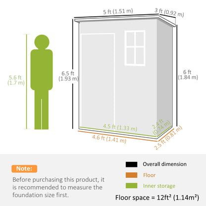5 x 3FT Garden Shed with Floor, Outdoor Storage Shed with Lockable Door, Window and Vent for Backyard, Patio, Dark Grey
