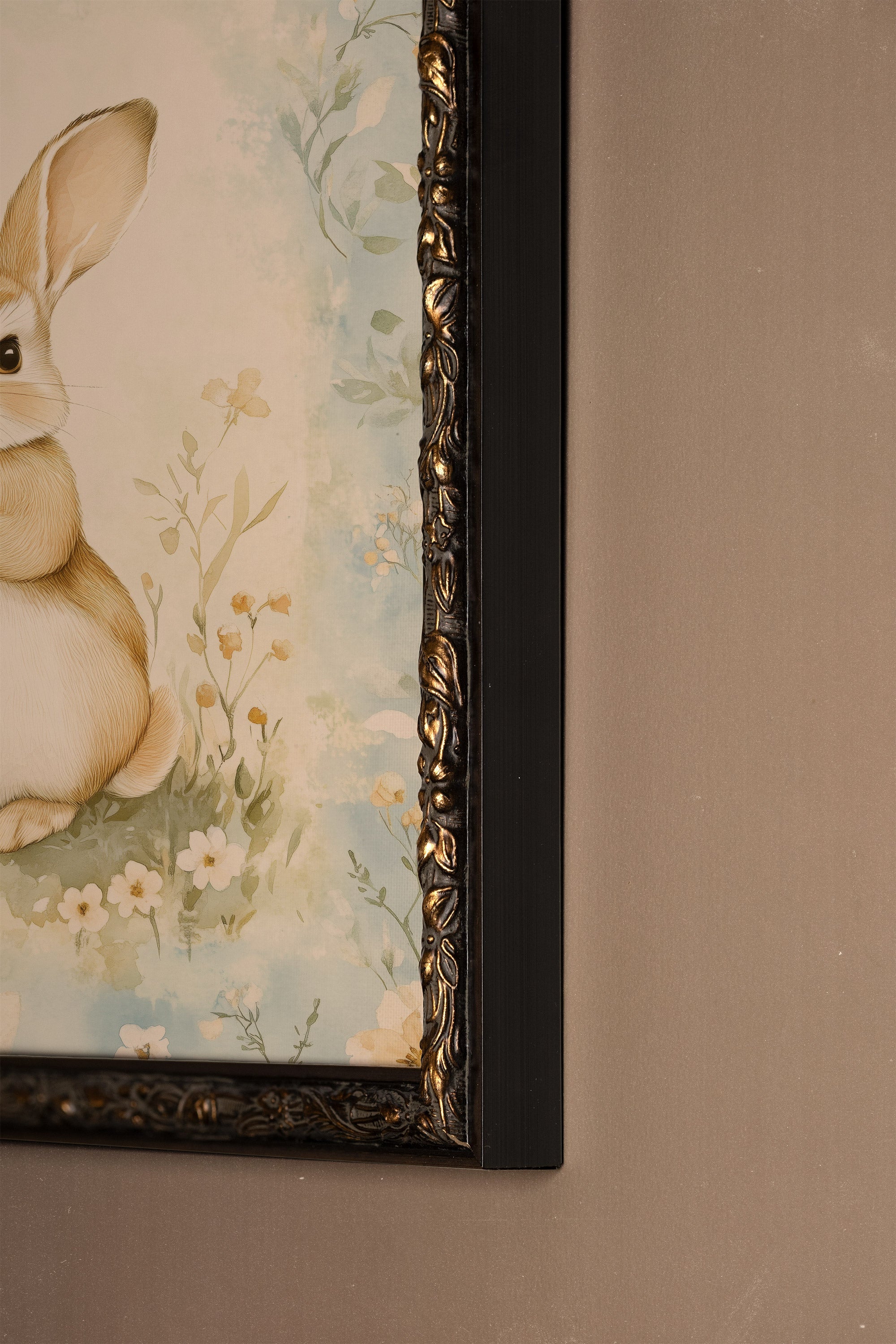 LAPIN DE PRINTEMPS, CADRE VINTAGE BRONZE