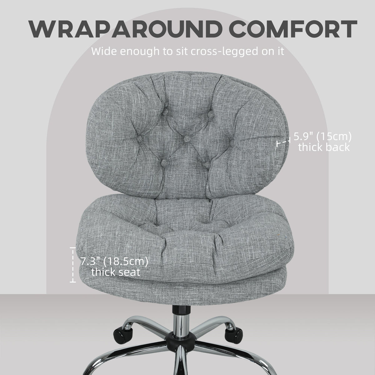 Computer Desk Chair, Armless Office Chair with Wide Padded Seat and Adjustable Height, Cream White