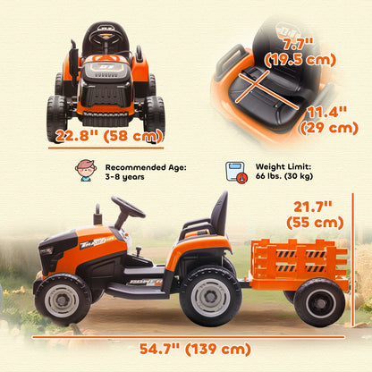 12V Kids Ride On Tractor with Trailor, Remote Control, Music, Lights, Shifter, for Kids Ages 3-8 Years, Blue