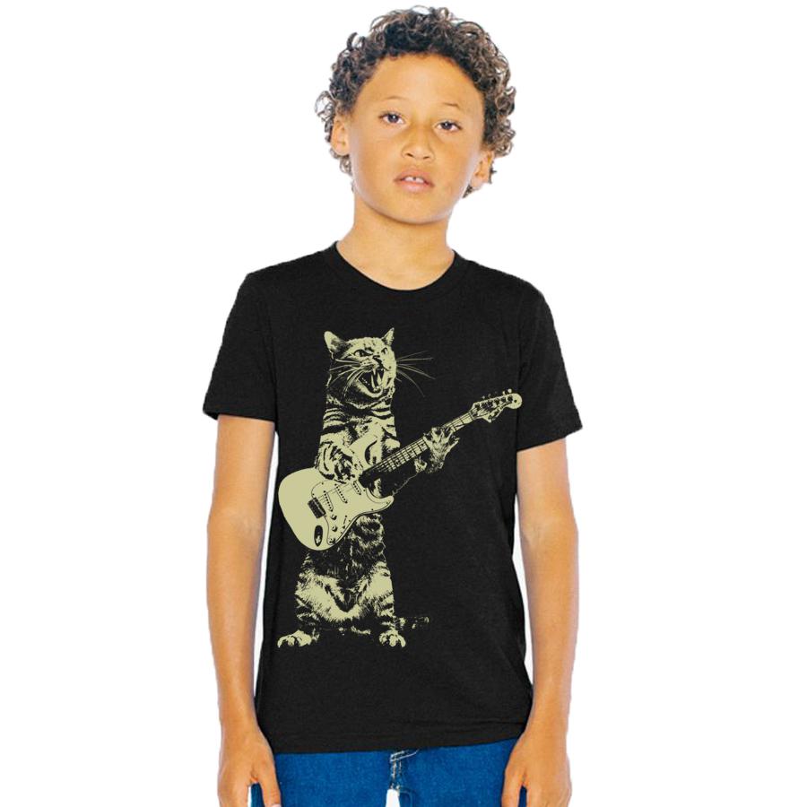 Kids Cat Playing Guitar — Funny Children's Graphic Tee