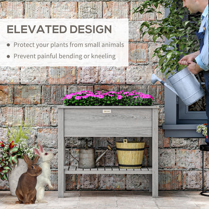 Elevated Planter Box with Storage Shelf for Flowers, Vegetables, and Herbs, 36" x 16" x 32", Grey