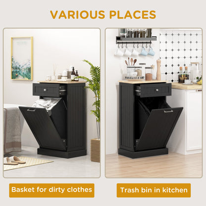 Kitchen Tilt Out Trash Bin Cabinet, Free Standing Recycling Cabinet, Trash Can Holder with Drawer, White