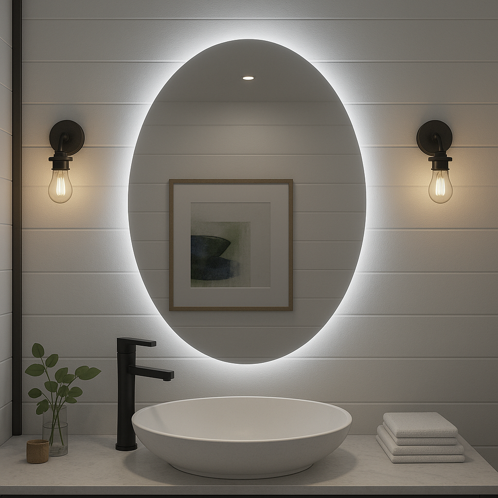 Noir Éclipse Oval LED Bathroom Mirror — Back-Lit, Dimmable, Anti-Fog & Brightness Memory (3000K/4000K/5000K) | 24"×32" or 30"×36" | CE & ETL Certified