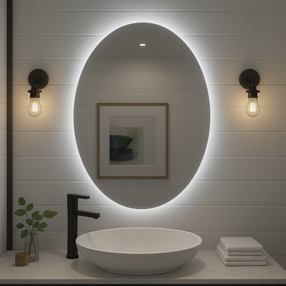 Noir Éclipse Oval LED Bathroom Mirror — Back-Lit, Dimmable, Anti-Fog & Brightness Memory (3000K/4000K/5000K) | 24"×32" or 30"×36" | CE & ETL Certified