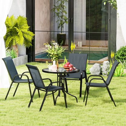 Five-Piece Steel Patio Set, with Glass-Top Table - Black