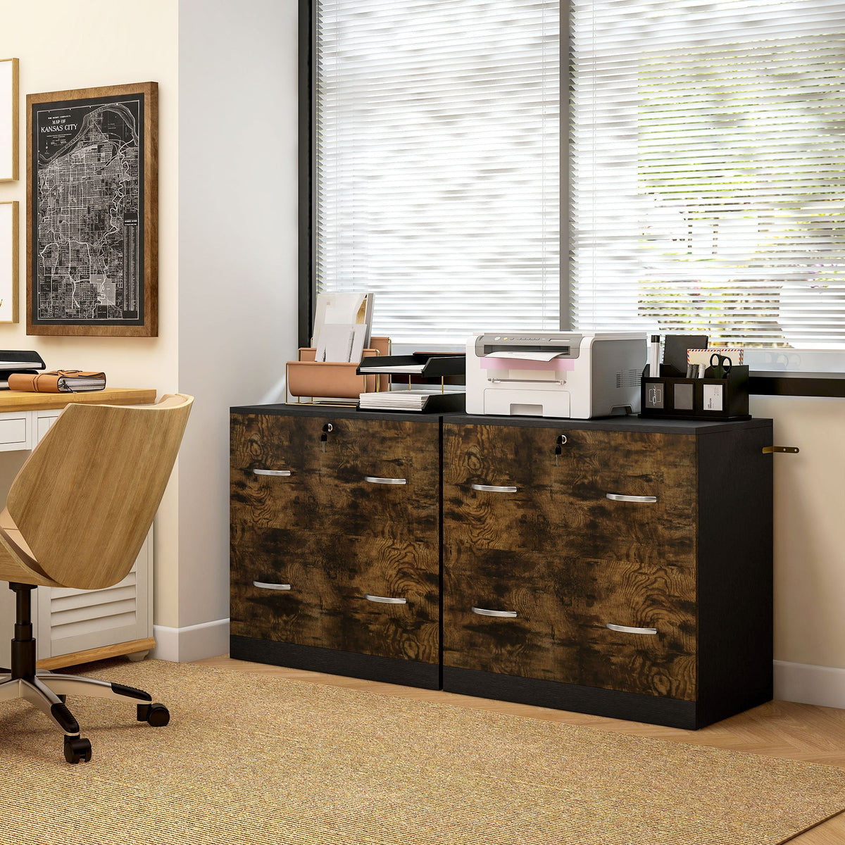 2 Drawer File Cabinet with Lock, Office Filing Cabinet, Hanging Bar for Letter Size, Home Office, Grey