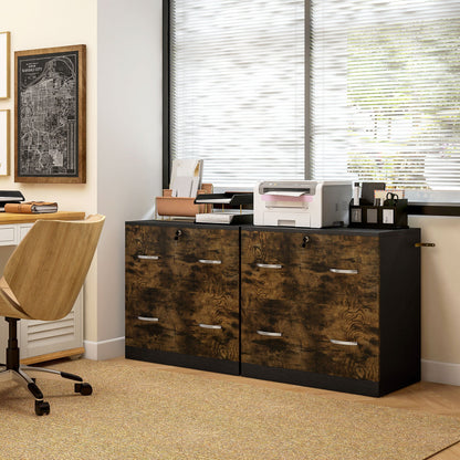 2 Drawer File Cabinet with Lock, Office Filing Cabinet, Hanging Bar for Letter Size, Home Office, Grey