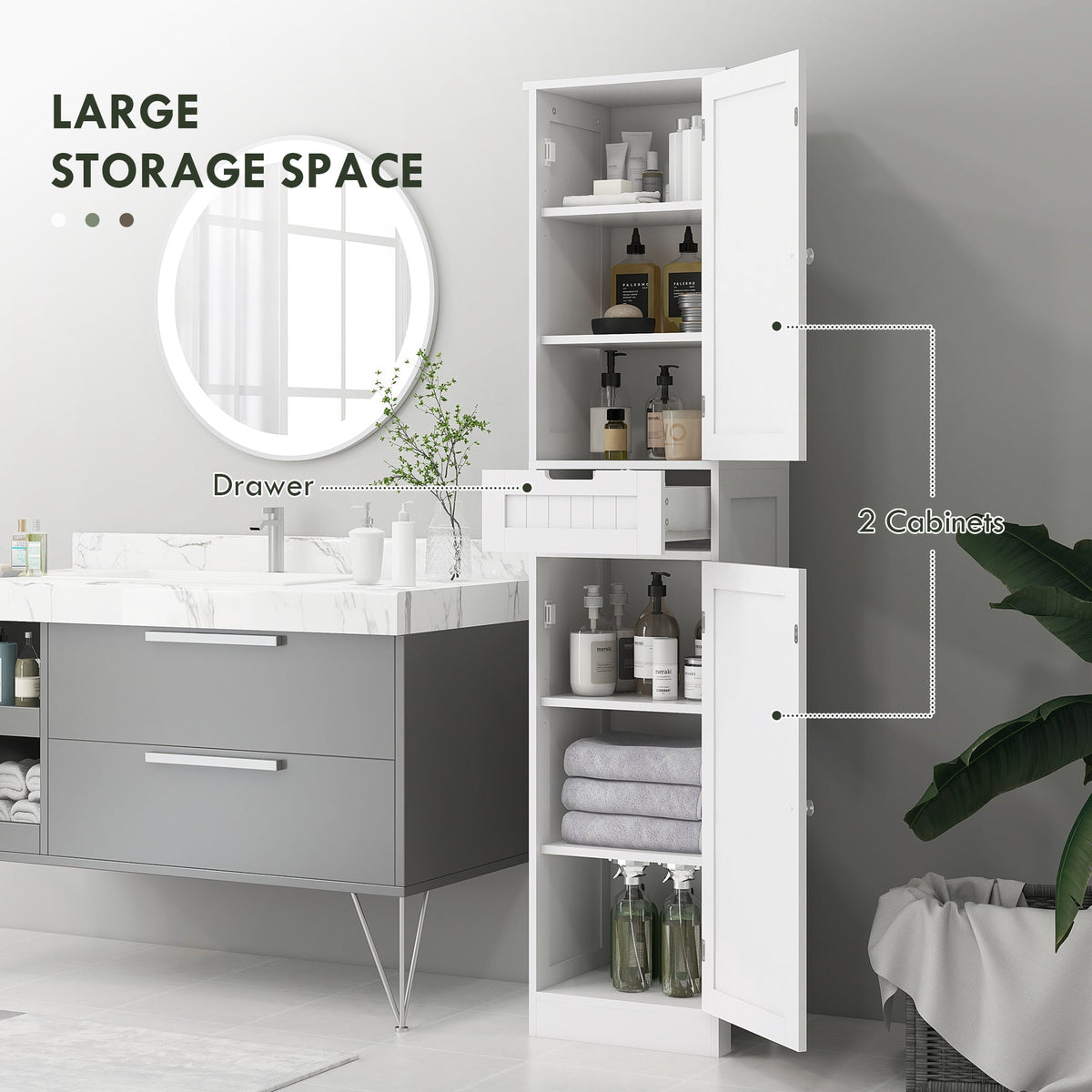 Freestanding Bathroom Cabinet with Drawer and 2 Doors, Tall Bathroom Cupboard for Kitchen, Study, Living Room