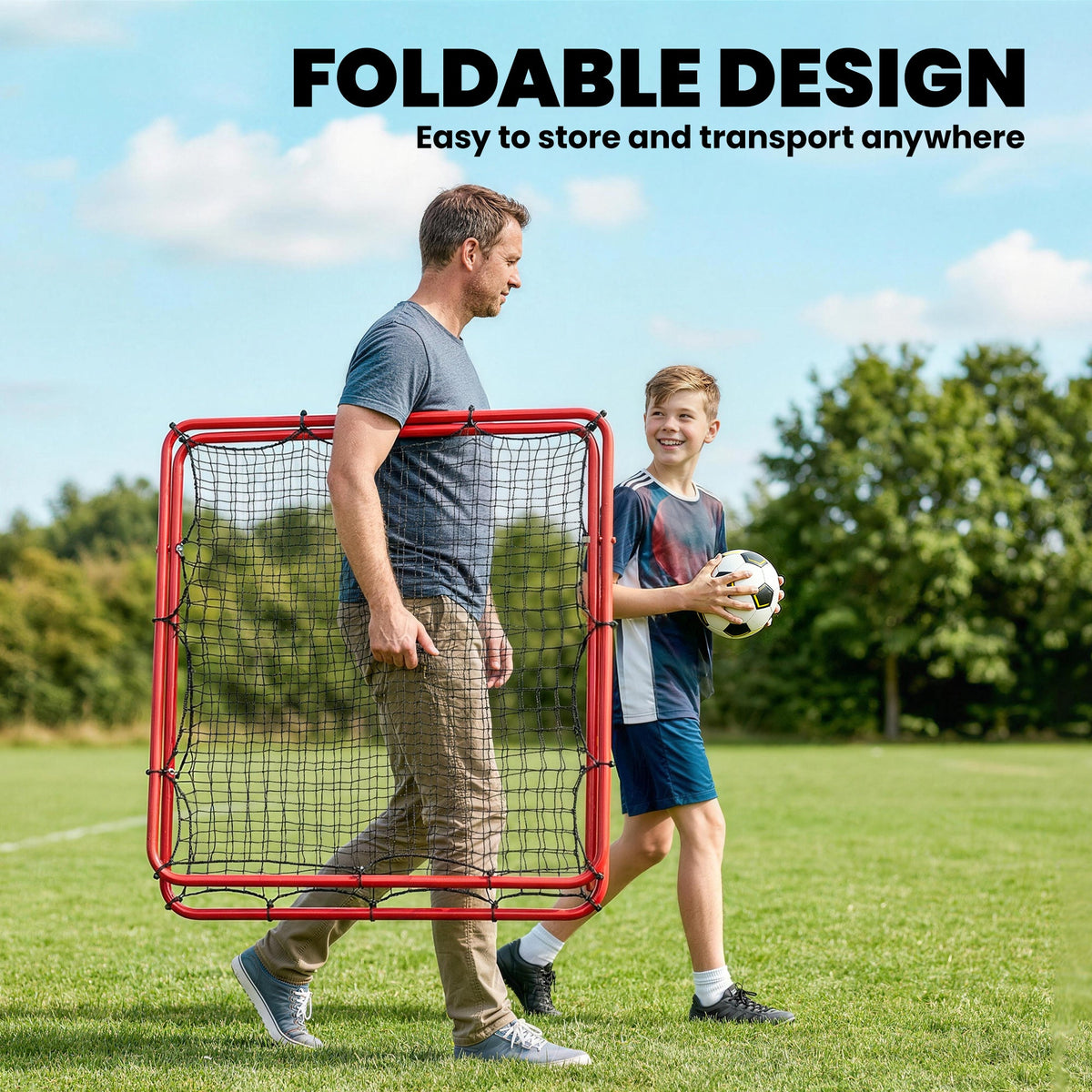 Soccer 5 Angles Adjustable Soccer Rebounder Net, Multi-Sport Training Bounce Back Net, Red
