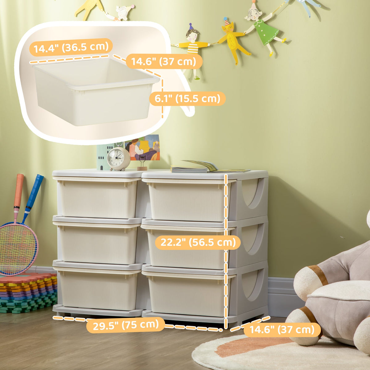 3 Tier Kids Toy Organizer and Storage Bins with 6 Plastic Drawers, Blue