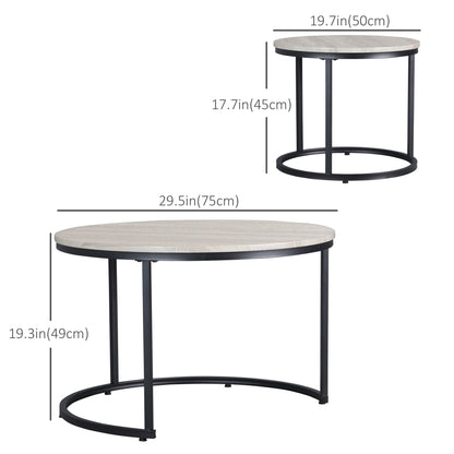 Nesting Tables, 29" Round Coffee Table Set of 2, Modern Side Tables for Living Room with Metal Base, Rustic Brown