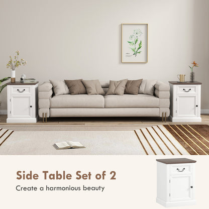 Side Table Set of 2, End Tables with Drawer and Cabinet, Nightstands for Small Spaces, Living Room, Black
