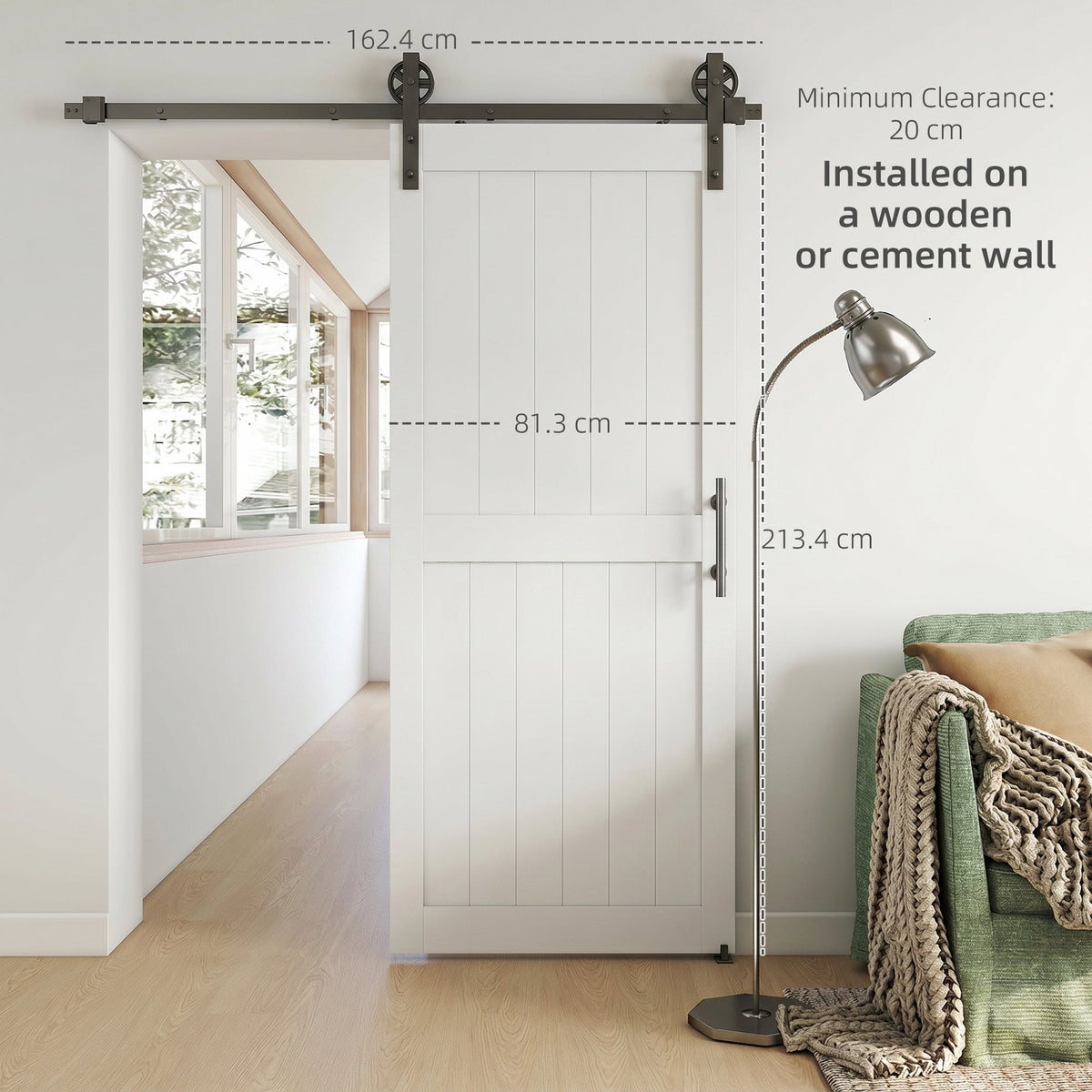 36inx84in Barn Door with 6FT Sliding Door Hardware Kit, Handle, Upgraded Rollers and Floor Guide, Waterproof, White