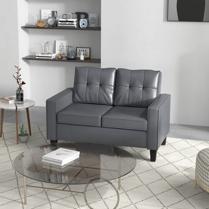 51" Double Sofa Couch, Upholstered PU Leather Loveseat with Armrests, Tufted Backrest, Cushion, Black