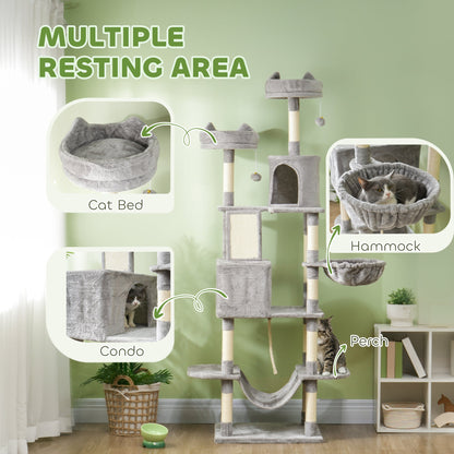 81" Large Cat Tree w/ Scratching Posts, Condos, Beds, Hammocks, Jumping Platforms, Toy Balls, Rope Cat Toy, Beige