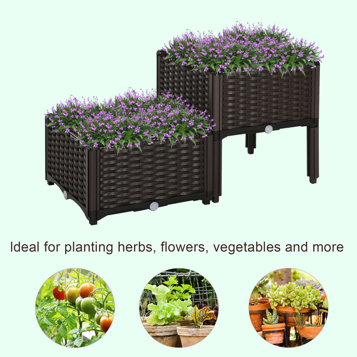 1 Piece Raised Garden Bed PP Raised Flower Bed Vegetable Herb Grow Box Stand Brown