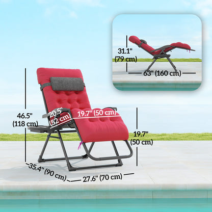 Padded Folding Recliner Chair, Patio Lounger with Cupholder, Adjustable Backrest, Removable Cushion, Black