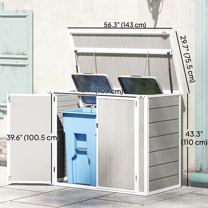 41 Cu. Ft. Outdoor Storage Shed, Outdoor Horizontal Trash Can Storage with Chain Lid, Lockable Storage Box, Grey