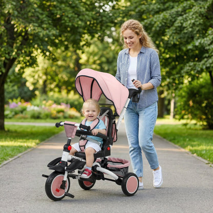6 in 1 Toddler Tricycle for 1-5 Years Old with Push Handle, Removable Canopy, Rotatable Seat, Black