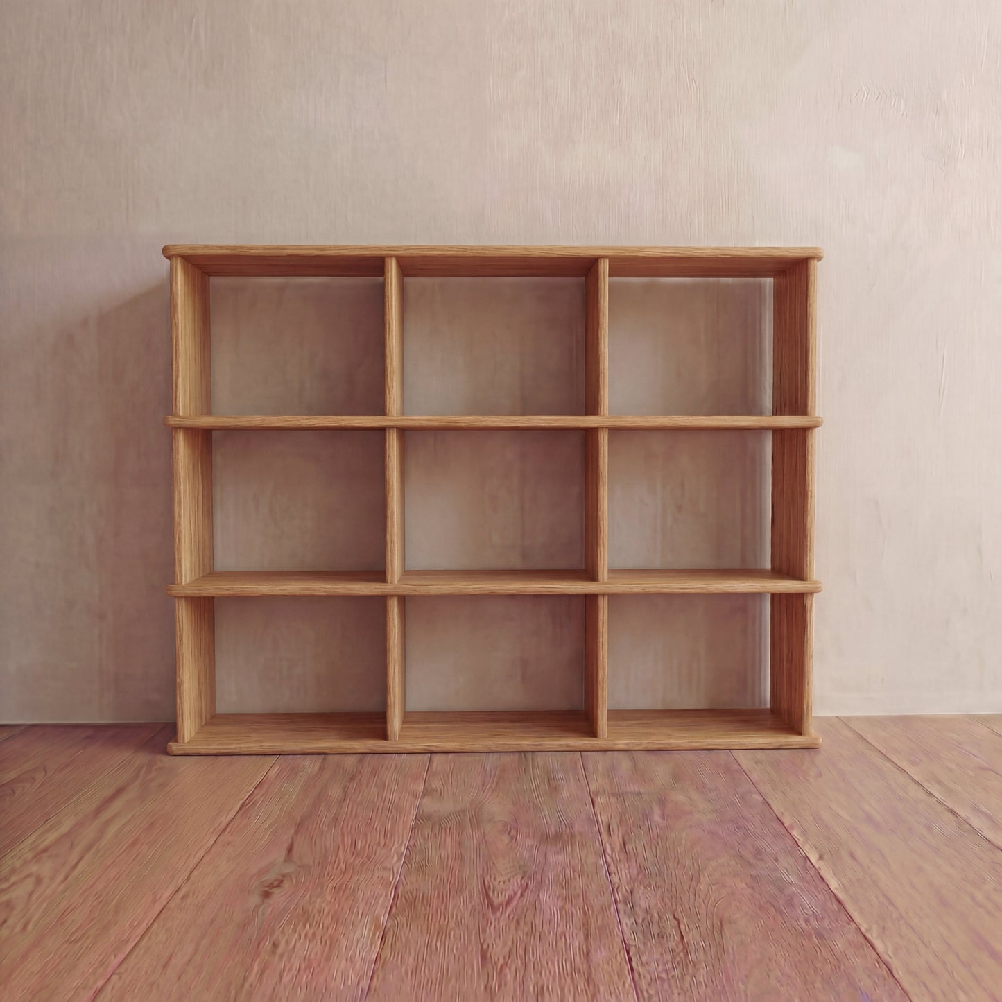 Nine cube bookshelf in white oak