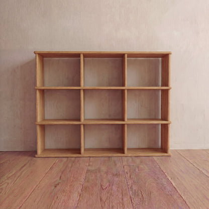 Nine cube bookshelf in white oak
