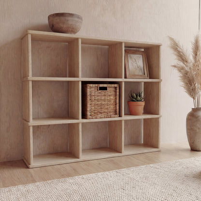 Nine cube bookshelf in white oak