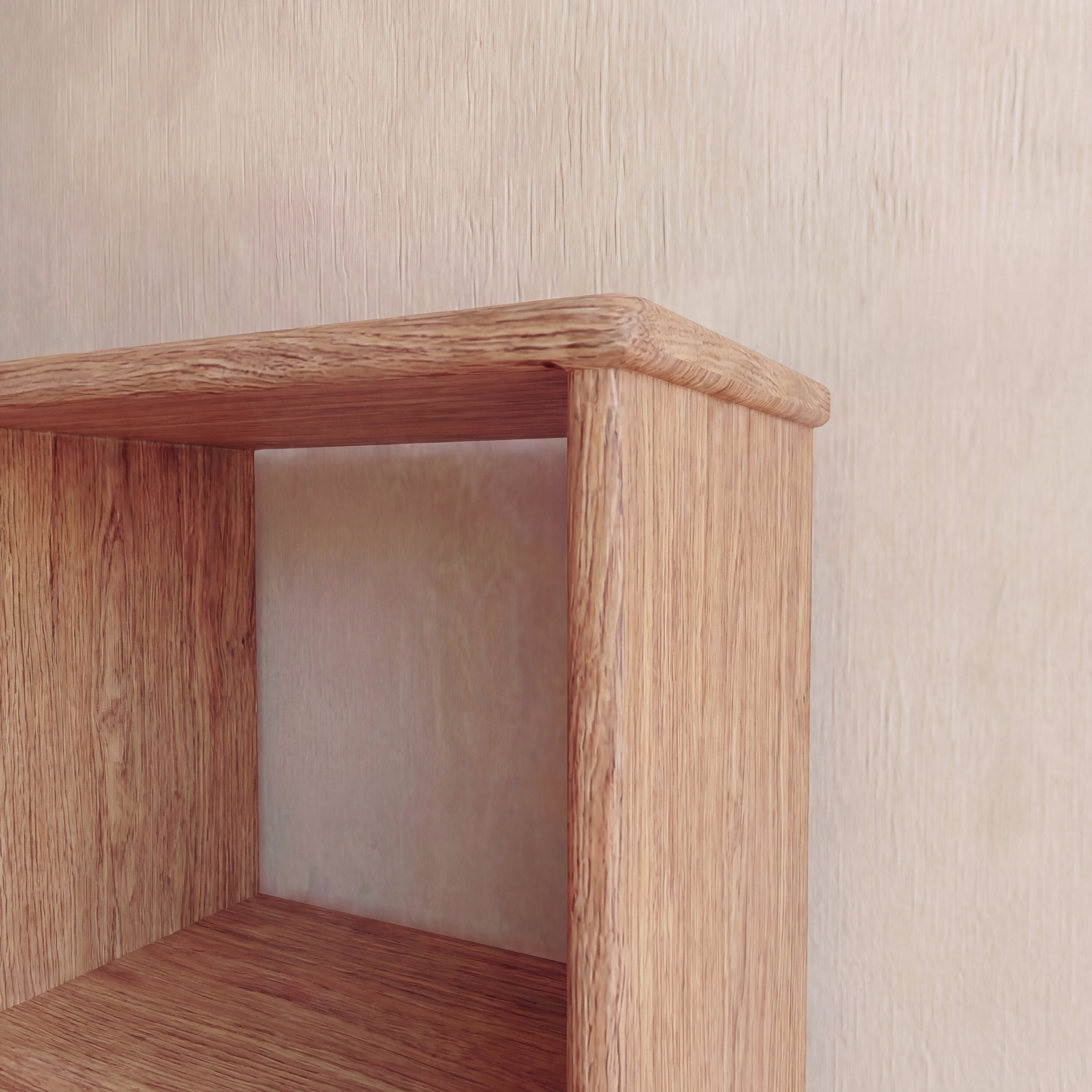 Nine cube bookshelf in red oak