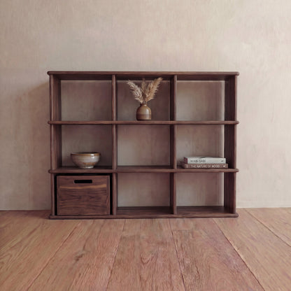 Nine cube bookshelf in walnut